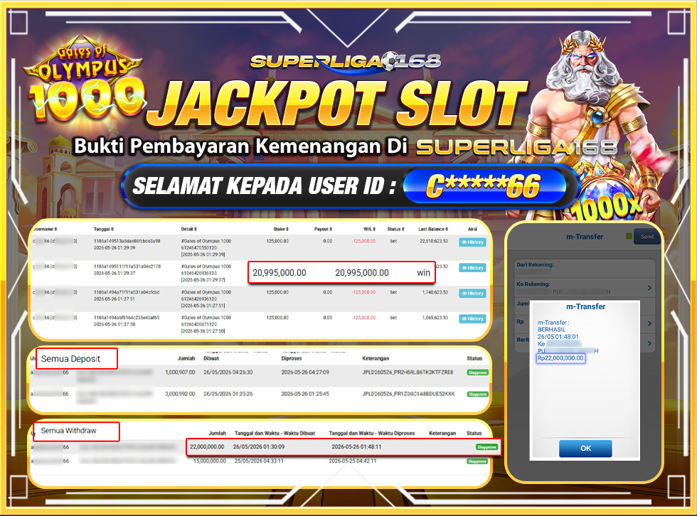 SUPERLIGA168 JACKKPOT GATES OF OLYMPUS 1000 Rp.22,000,000LUNAS